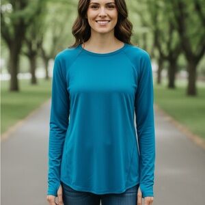 Tek Gear Women's Blue Long Sleeve Thumb Holes Tee Size Large